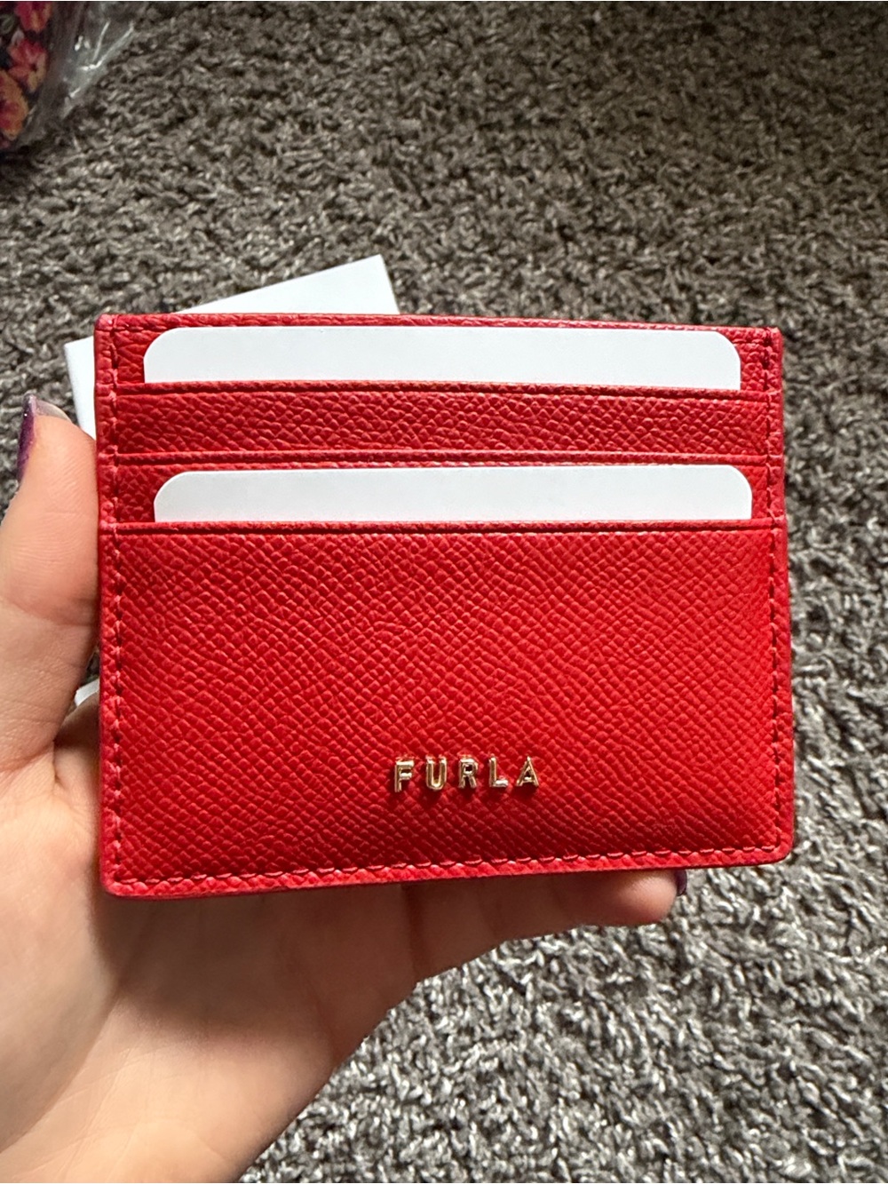 Furla Red Saffiano Leather Slim Card Case - Picture 3 of 7